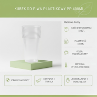 Kubki do piwa PP 400ml 50szt | Jednorazowe przezroczyste