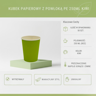 Kubki papierowe PE 250ml kiwi 50szt | Abena