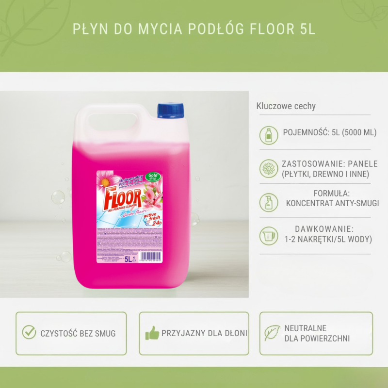 Płyn do mycia podłóg FLOOR 5L Gold Drop Kwiatowy Bez Smug