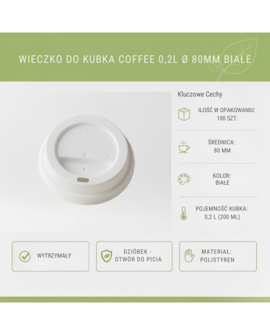 Wieczko 80mm do Kubka 200ml Coffee Białe | 100szt | PS