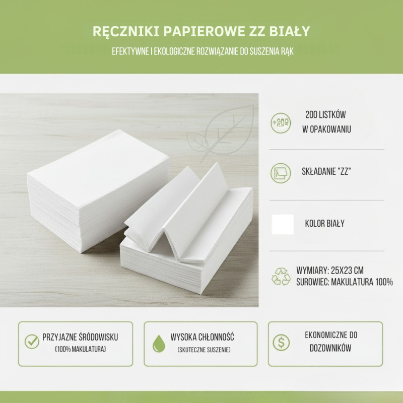 Ręcznik Papierowy ZZ Cliver Eko 1W Biały 25x21cm 200szt.