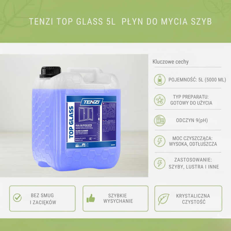 TENZI Top Glass 5L – Płyn do Mycia Szyb Bez Smug | Profesjonalny
