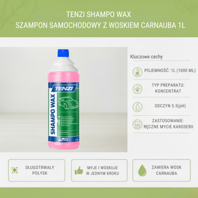 TENZI Shampo Wax 1L – Szampon z Woskiem Carnauba do Mycia Auta