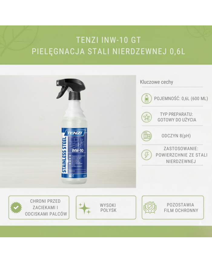 TENZI INW-10 GT 0,6L | Pielęgnacja Stali Nierdzewnej | Gotowy do Użycia