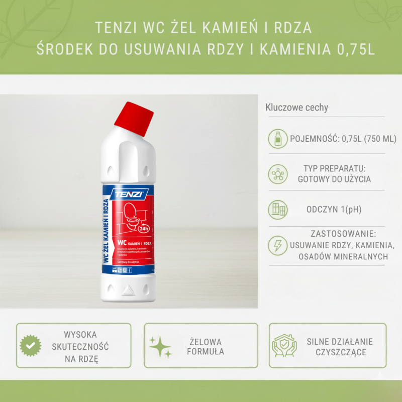 TENZI WC Żel Kamień i Rdza 0,75L | Odkamienianie Muszli Klozetowych