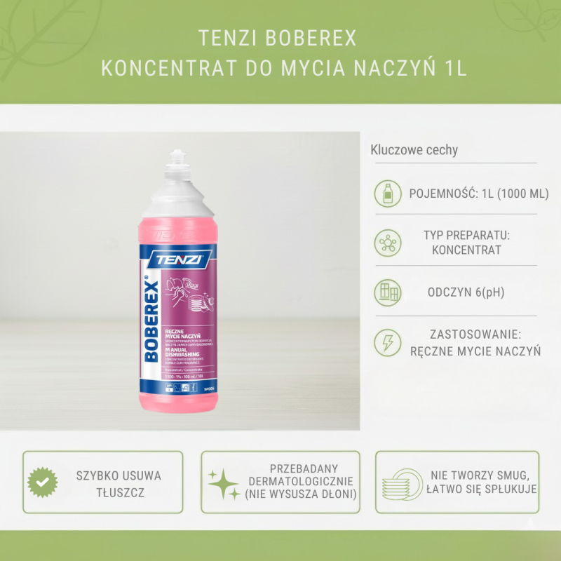 TENZI BOBEREX 1L – Płyn do Mycia Naczyń, Koncentrat, pH 6