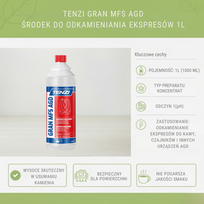TENZI GRAN MFS AGD 1L – Czyszczenie Spieniaczy Mleka | Ekspres do Kawy