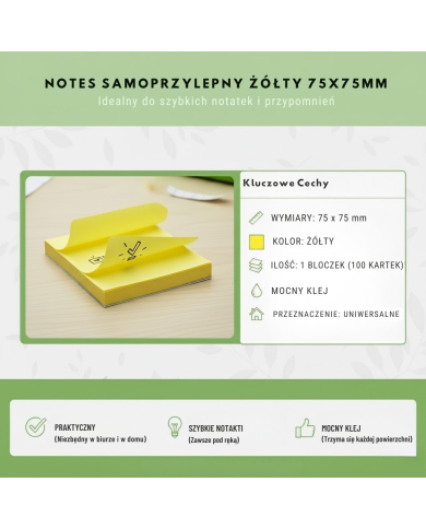 Notes Samoprzylepny Żółty 75x75 mm 100 kartek – Twó...