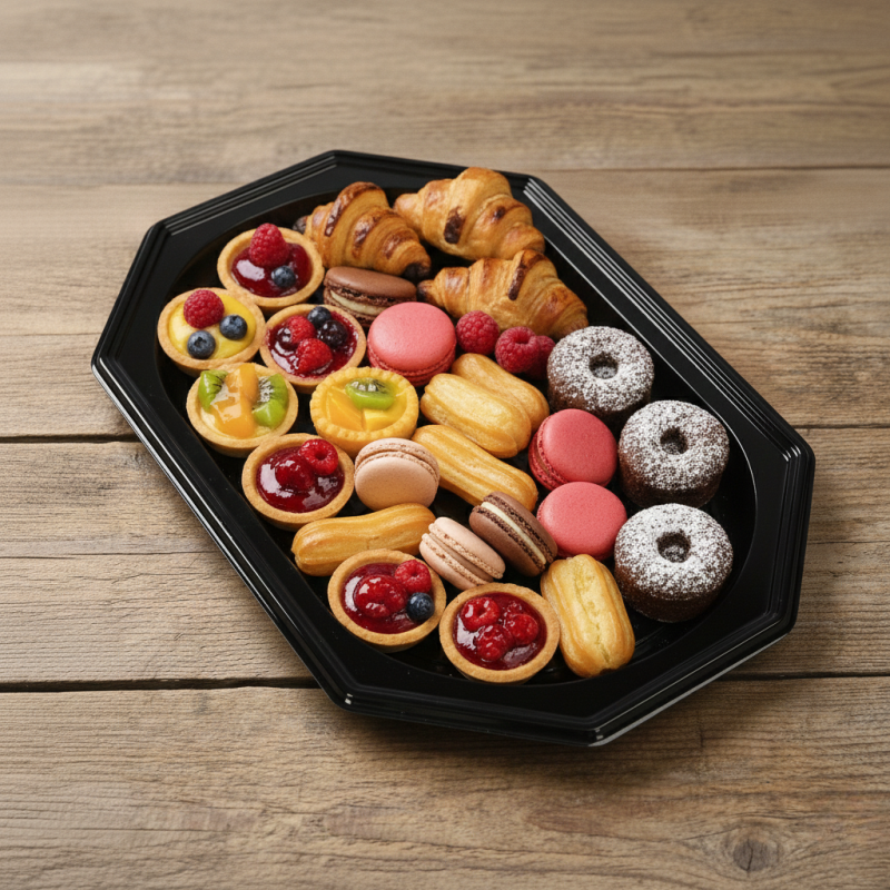 Taca Cateringowa Czarna PET 29x21cm 10szt – Opakowanie Gastronomiczne