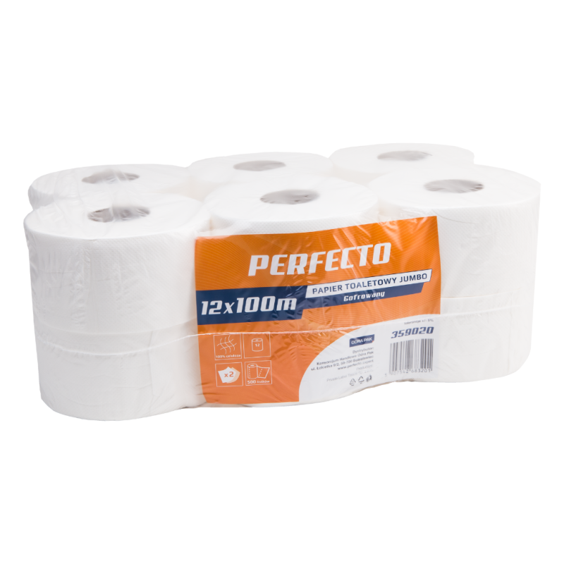 Papier toaletowy Jumbo 2W Biały 100m Celuloza PERFECTO