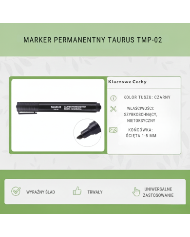 Marker permanentny Taurus TMP-02 czarny 1-5mm | Ścięta końcówka | Biurowy